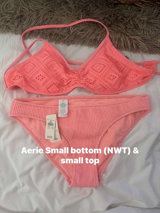 aerie Other - Aerie Coral-Pink Crochet & Ribbed Bikini Set